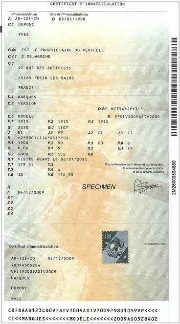 exemplaire carte grise