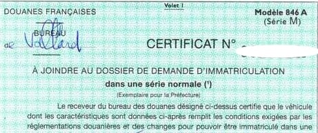 modèle 846 des douanes Françaises