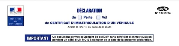 cerfa déclaration de perte carte grise